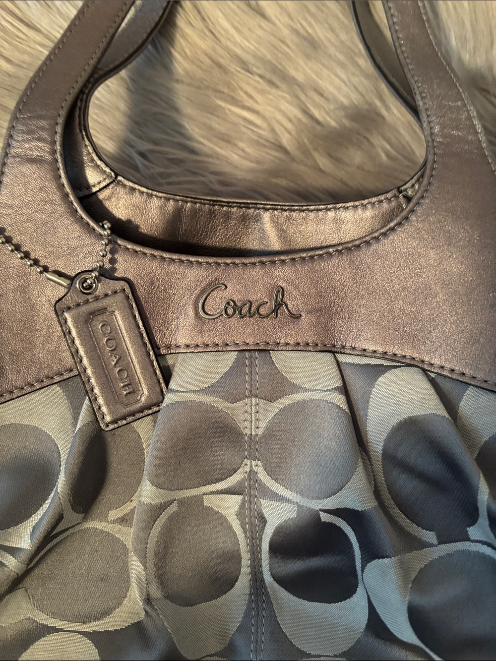 Coach Gray Signature Canvas Shoulder Bag with Leather Trim - Picture 14 of 14